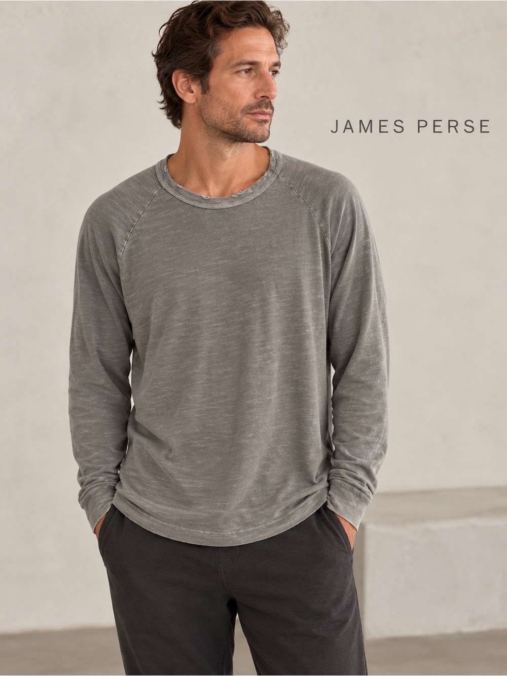 James Perse Men’s Crewneck Sweatshirt Gray Raglan Long Sleeve Size Large 3